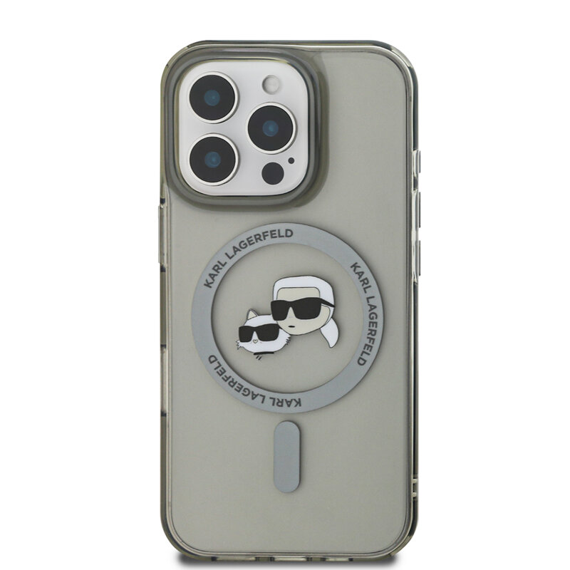 Husa iPhone 16 Pro Max Karl Lagerfeld IML MagSafe, Metal Karl&Choupette Head, negru, KLHMP16XHLSKCK