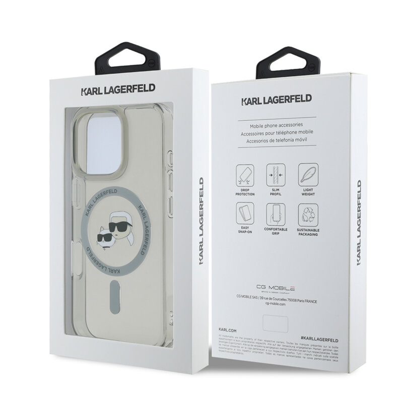 Husa iPhone 16 Pro Max Karl Lagerfeld IML MagSafe, Metal Karl&Choupette Head, negru, KLHMP16XHLSKCK