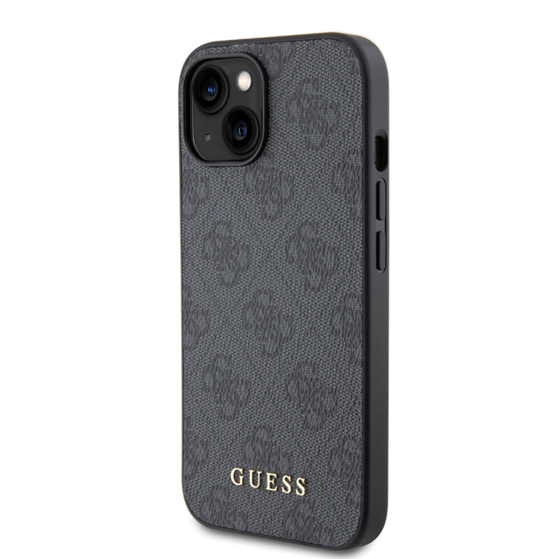 Husa originala Guess iPhone 15 Hardcase 4G Metal Gold Logo, gri, GUHCP15SG4GFGR