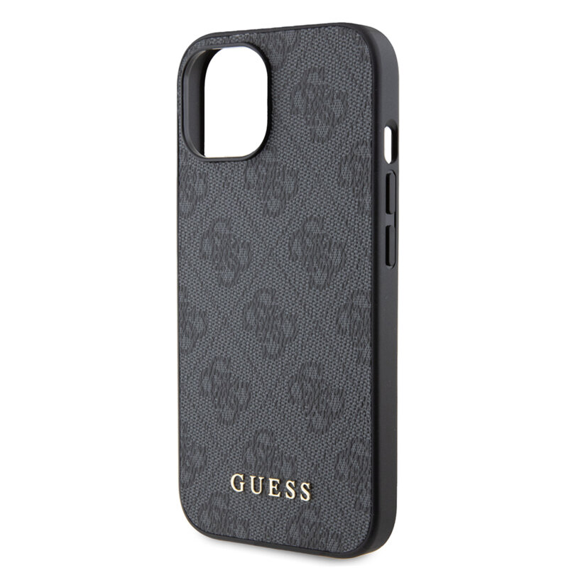 Husa originala Guess iPhone 15 Hardcase 4G Metal Gold Logo, gri, GUHCP15SG4GFGR