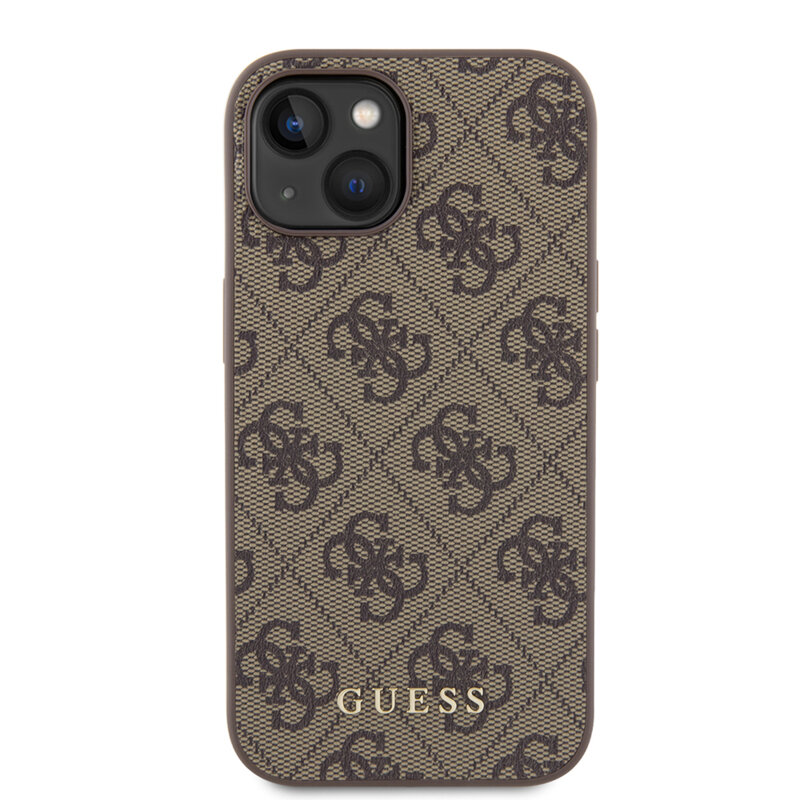 Husa originala Guess iPhone 15 Hardcase 4G Metal Gold Logo, maro, GUHCP15SG4GFBR