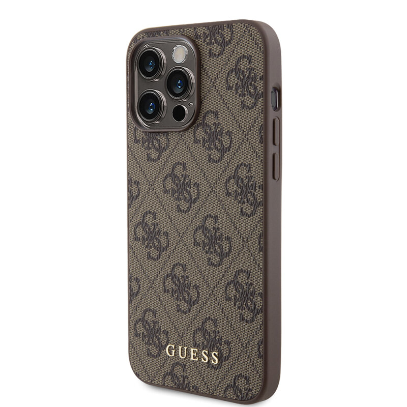 Husa originala Guess iPhone 15 Pro Max Hardcase 4G Metal Gold Logo, maro, GUHCP15XG4GFBR