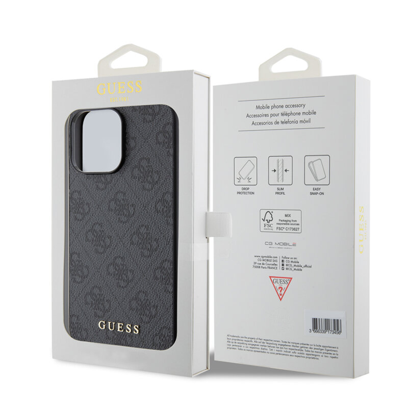 Husa originala Guess iPhone 15 Pro Max Hardcase 4G Metal Gold Logo, gri, GUHCP15XG4GFGR