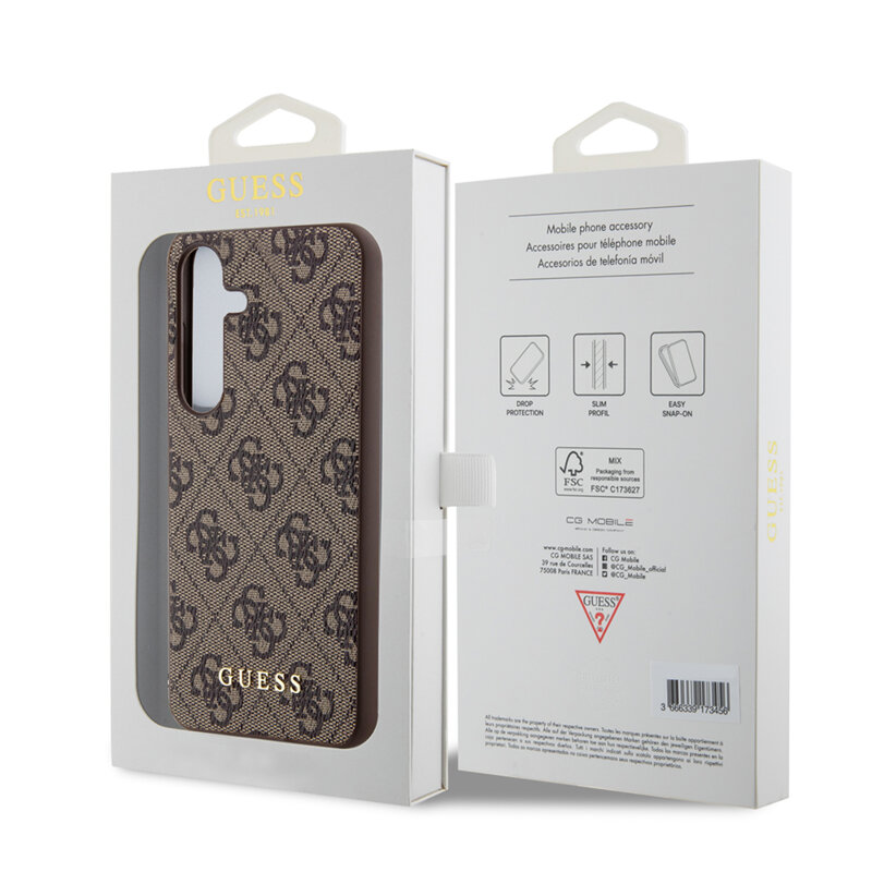 Husa originala Guess Samsung Galaxy S24 Hardcase 4G Metal Gold Logo, maro, GUHCS24SG4GFBR