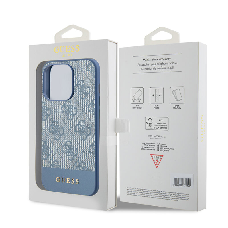 Husa originala Guess iPhone 15 Pro Hardcase 4G Stripe Collection, albastru, GUHCP15LG4GLBL