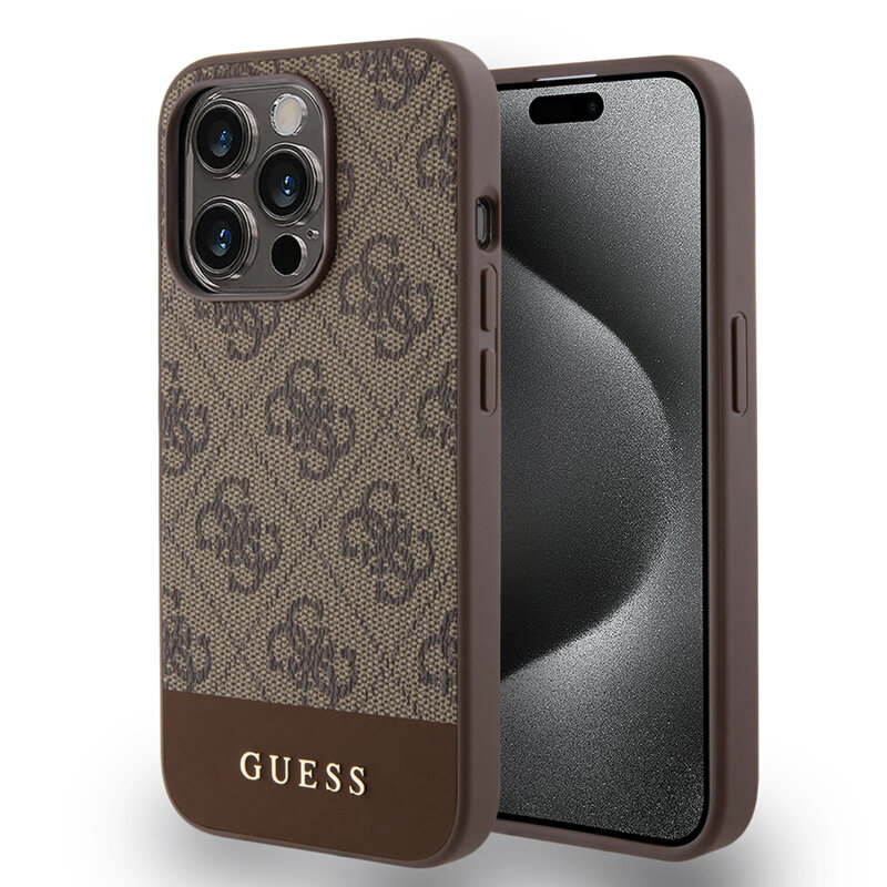 Husa originala Guess iPhone 15 Pro Hardcase 4G Stripe Collection, maro, GUHCP15LG4GLBR