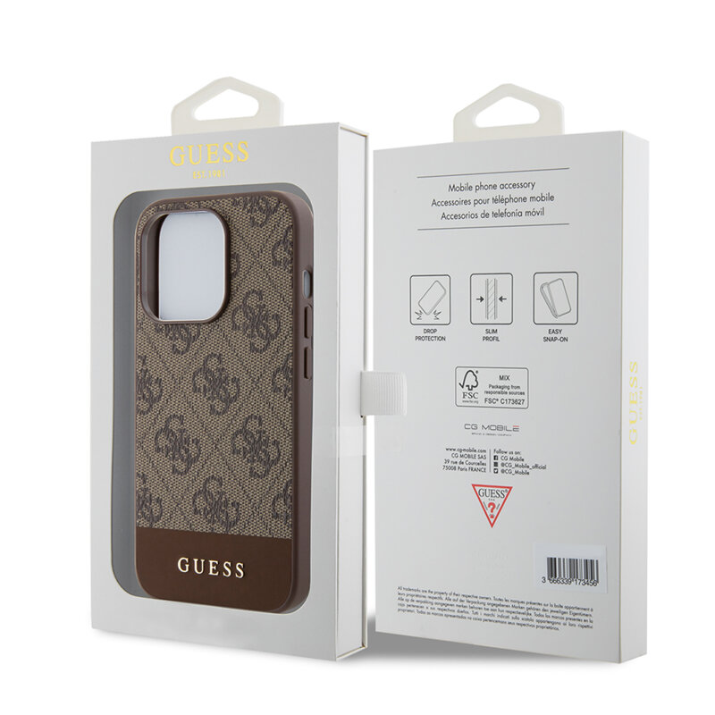 Husa originala Guess iPhone 15 Pro Hardcase 4G Stripe Collection, maro, GUHCP15LG4GLBR