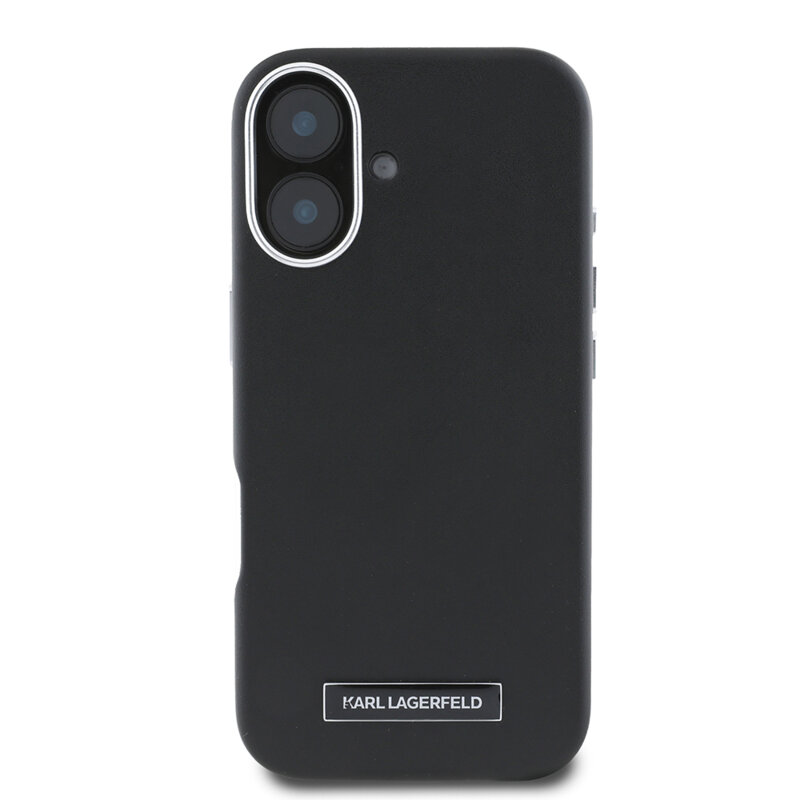 Husa iPhone 16 Plus Karl Lagerfeld Leather MagSafe, FW Metal Plate, negru, KLHMP16MPGMSRPK
