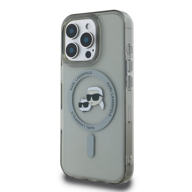 Husa iPhone 16 Pro Karl Lagerfeld IML MagSafe, Metal Karl&Choupette Head, negru, KLHMP16LHLSKCK