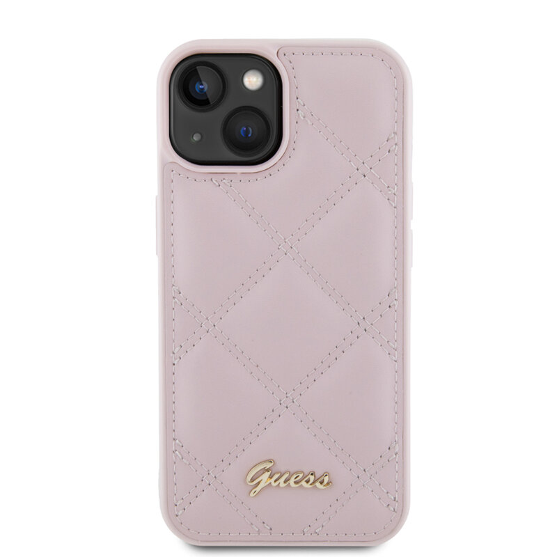 Husa originala Guess Quilted Metal Logo iPhone 15, roz, GUHCP15SPSQSQSP