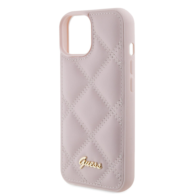 Husa originala Guess Quilted Metal Logo iPhone 15, roz, GUHCP15SPSQSQSP