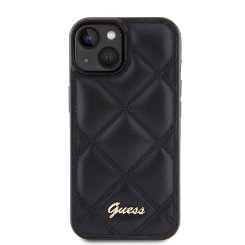 Husa originala Guess Quilted Metal Logo iPhone 15, negru, GUHCP15SPSQSQSK