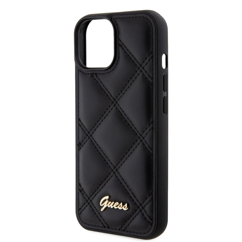 Husa originala Guess Quilted Metal Logo iPhone 15, negru, GUHCP15SPSQSQSK
