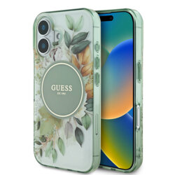 Husa iPhone 16 Plus originala Guess IML Flower & Tonal Circle MagSafe, verde, GUHMP16MHFWBDCEN