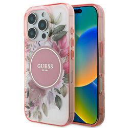 Husa iPhone 16 Pro Max originala Guess IML Flower & Tonal Circle MagSafe, roz, GUHMP16XHFWBDCEP