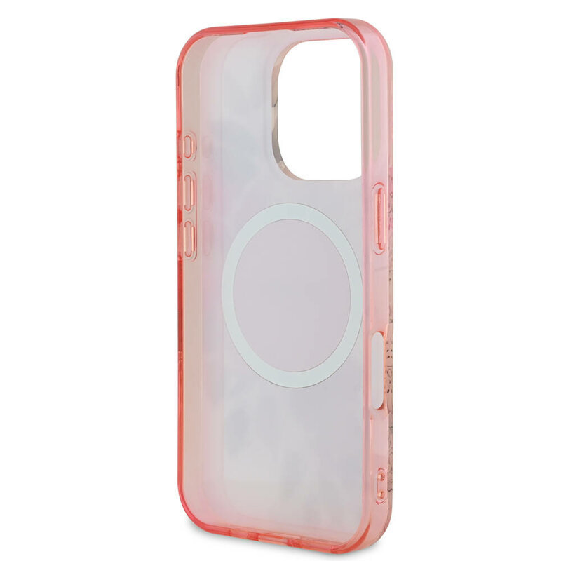 Husa iPhone 16 Pro Max originala Guess IML Flower & Tonal Circle MagSafe, roz, GUHMP16XHFWBDCEP