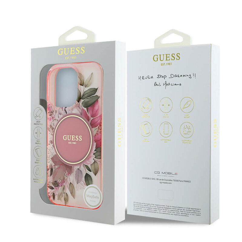 Husa iPhone 16 Pro Max originala Guess IML Flower & Tonal Circle MagSafe, roz, GUHMP16XHFWBDCEP