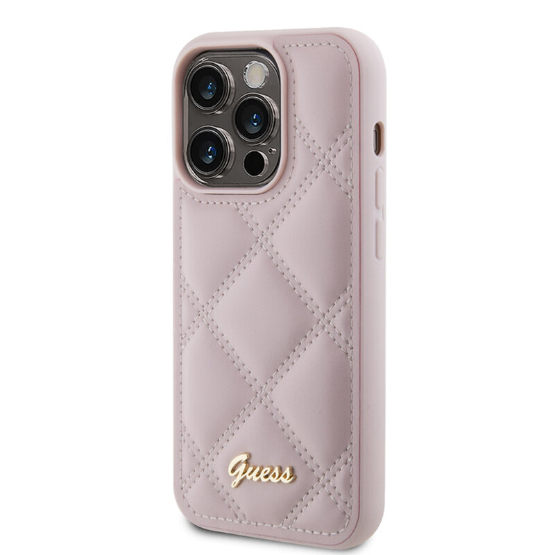 Husa originala Guess Quilted Metal Logo iPhone 15 Pro Max, roz, GUHCP15XPSQSQSP