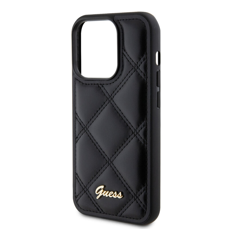 Husa originala Guess Quilted Metal Logo iPhone 15 Pro Max, negru, GUHCP15XPSQSQSK