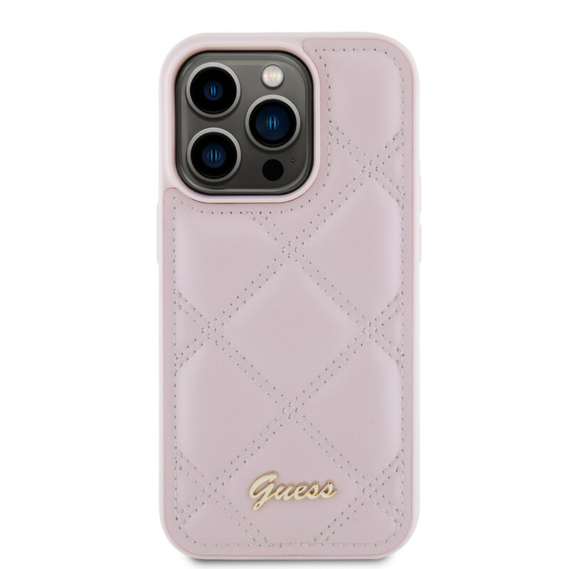 Husa originala Guess Quilted Metal Logo iPhone 15 Pro, roz, GUHCP15LPSQSQSP