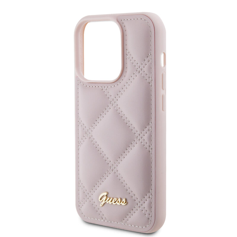 Husa originala Guess Quilted Metal Logo iPhone 15 Pro, roz, GUHCP15LPSQSQSP