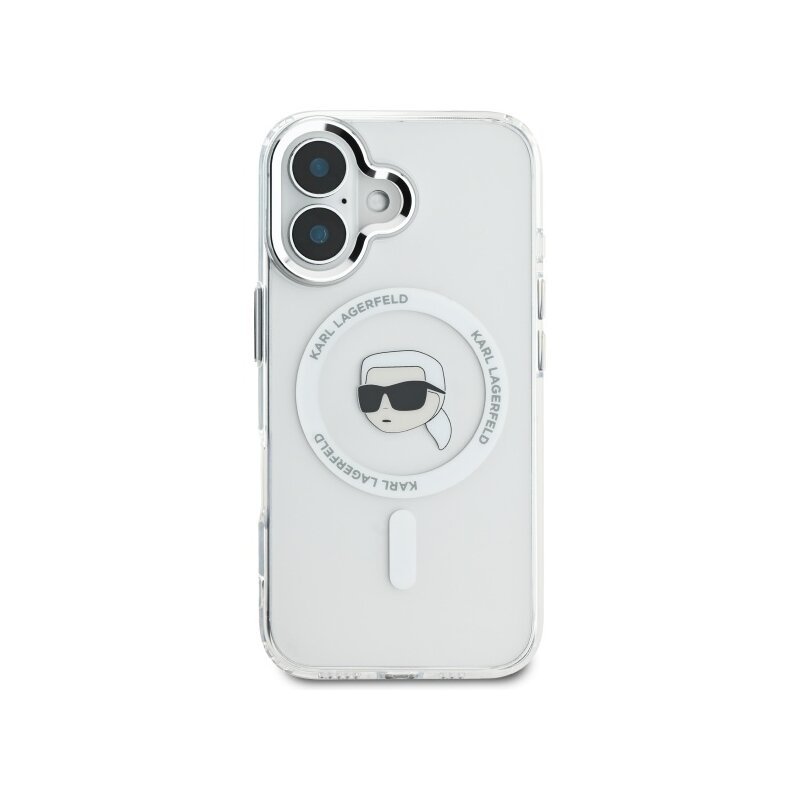 Husa iPhone 16 Plus Karl Lagerfeld IML MagSafe, Karl`s Head, alb, KLHMP16MHLSKIH