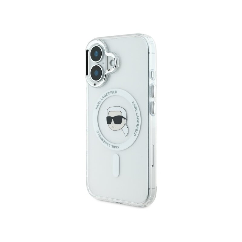 Husa iPhone 16 Plus Karl Lagerfeld IML MagSafe, Karl`s Head, alb, KLHMP16MHLSKIH
