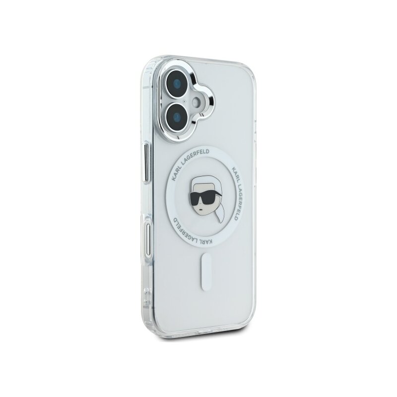 Husa iPhone 16 Plus Karl Lagerfeld IML MagSafe, Karl`s Head, alb, KLHMP16MHLSKIH