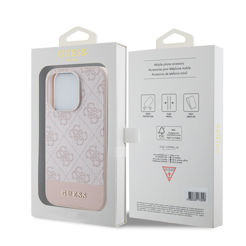 Husa originala Guess iPhone 15 Pro Max Hardcase 4G Stripe Collection, roz, GUHCP15XG4GLPI