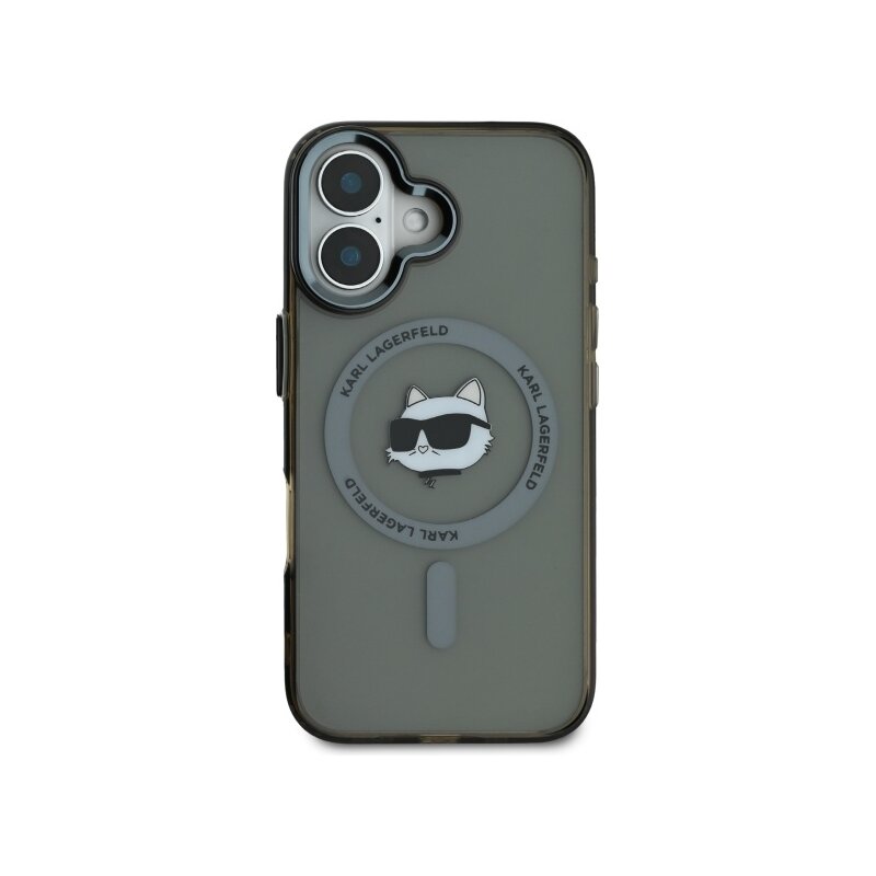 Husa iPhone 16 Plus Karl Lagerfeld IML MagSafe, Choupette`s Head, negru, KLHMP16MHLSCHK
