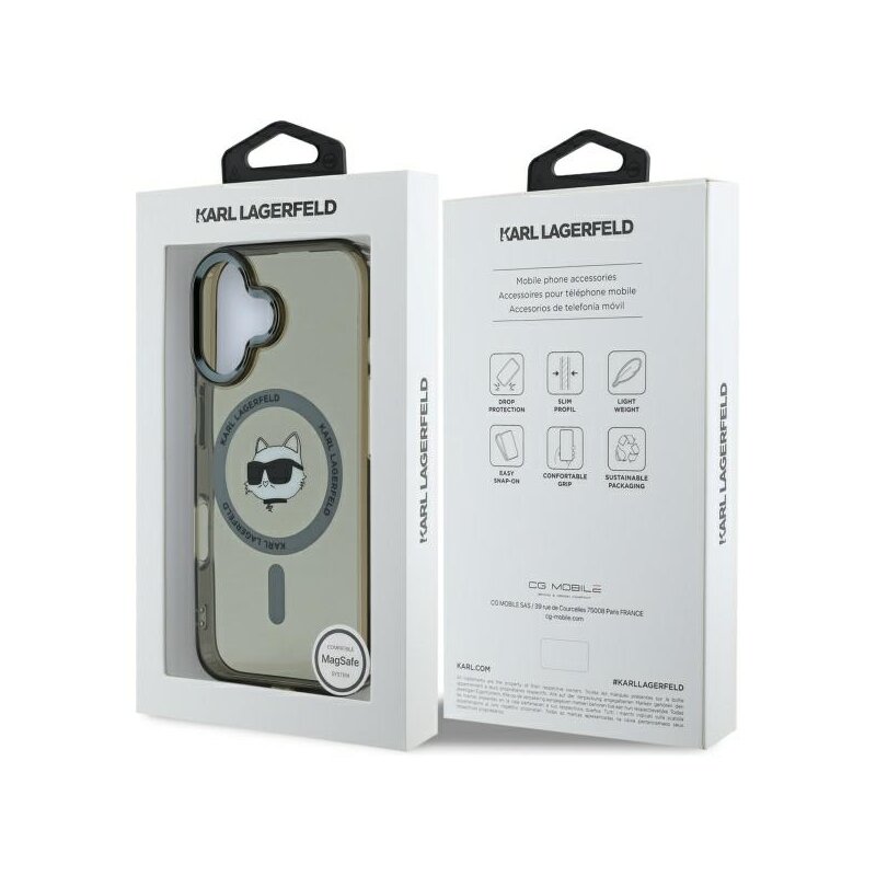 Husa iPhone 16 Plus Karl Lagerfeld IML MagSafe, Choupette`s Head, negru, KLHMP16MHLSCHK