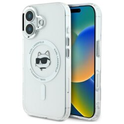 Husa iPhone 16 Plus Karl Lagerfeld IML MagSafe, Choupette`s Head, alb, KLHMP16MHLSCHH