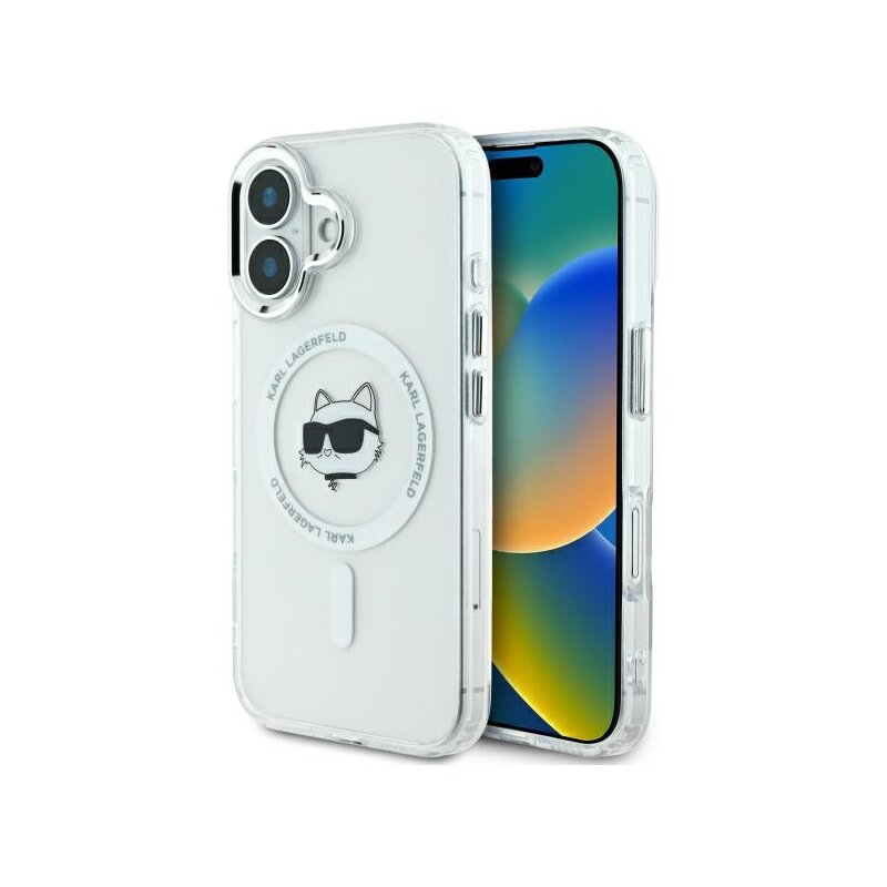 Husa iPhone 16 Plus Karl Lagerfeld IML MagSafe, Choupette`s Head, alb, KLHMP16MHLSCHH
