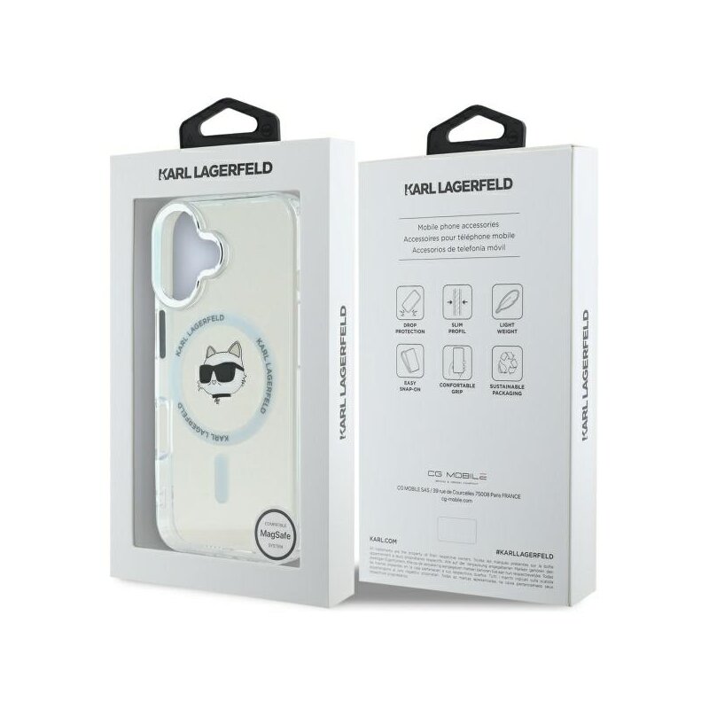 Husa iPhone 16 Plus Karl Lagerfeld IML MagSafe, Choupette`s Head, alb, KLHMP16MHLSCHH