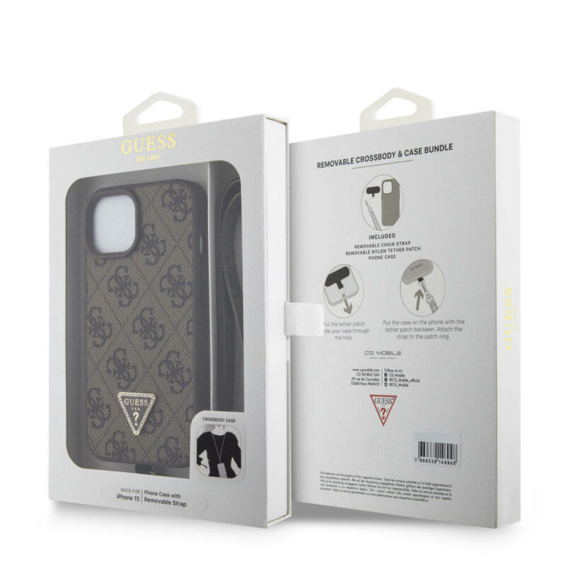 Husa Guess Crossbody 4G Metal Logo iPhone 15, maro, GUHCP15SP4TDSCPW