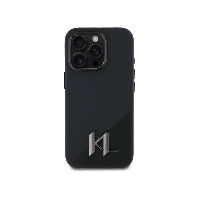 Husa Karl Lagerfeld iPhone 16 Pro Silicone MagSafe, Shadow Metal Initial, negru, KLHMP16LSCMKMPCK