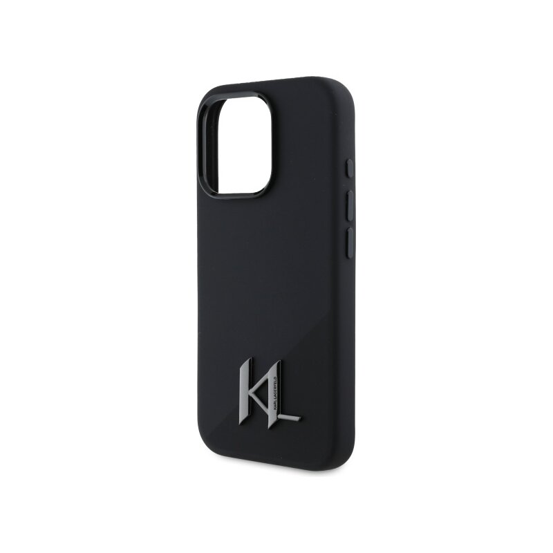 Husa Karl Lagerfeld iPhone 16 Pro Silicone MagSafe, Shadow Metal Initial, negru, KLHMP16LSCMKMPCK