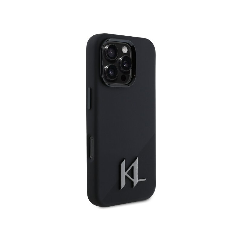 Husa Karl Lagerfeld iPhone 16 Pro Silicone MagSafe, Shadow Metal Initial, negru, KLHMP16LSCMKMPCK