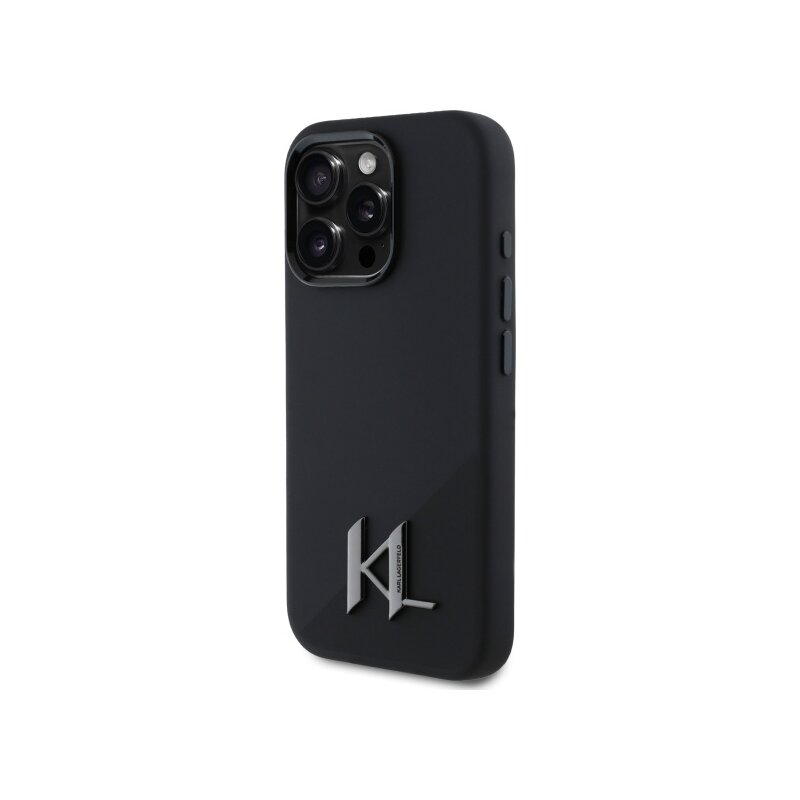 Husa Karl Lagerfeld iPhone 16 Pro Silicone MagSafe, Shadow Metal Initial, negru, KLHMP16LSCMKMPCK
