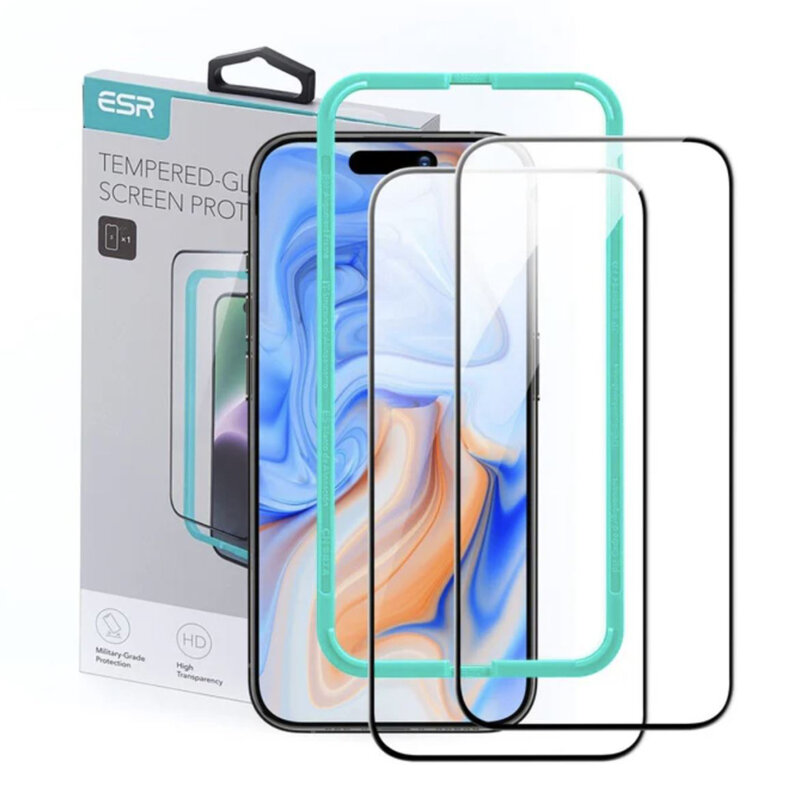 [Pachet 2x] Folie sticla iPhone 15 Plus ESR Tempered Glass, neagra