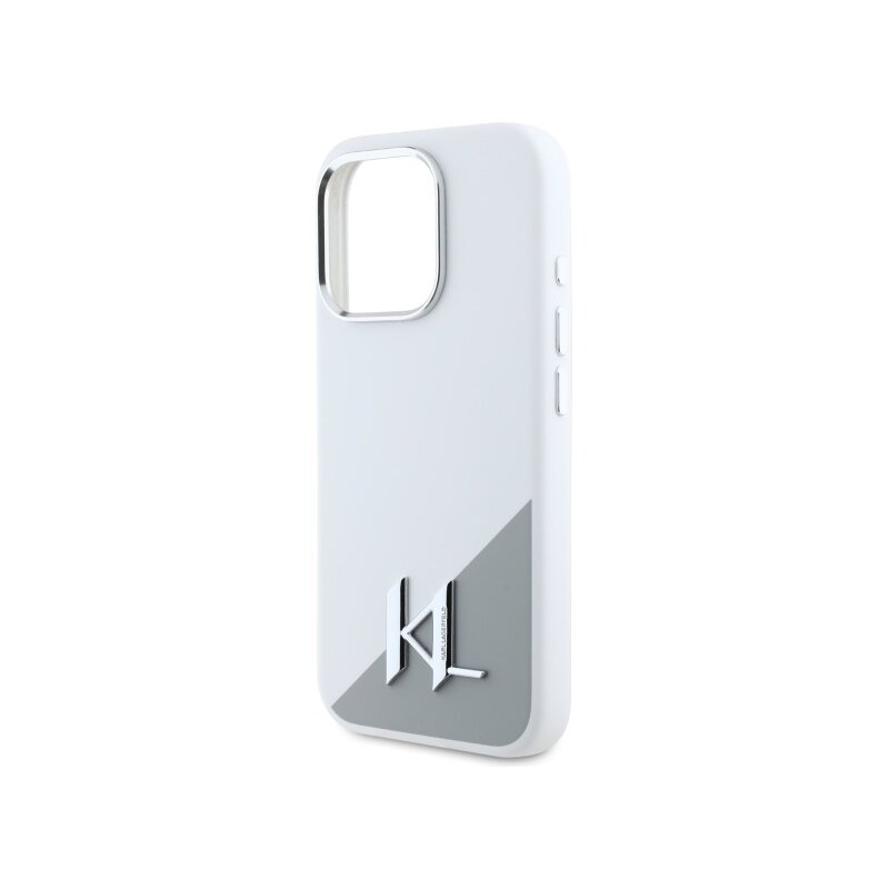 Husa Karl Lagerfeld iPhone 16 Pro Silicone MagSafe, Shadow Metal Initial, alb, KLHMP16LSCMKMPCH