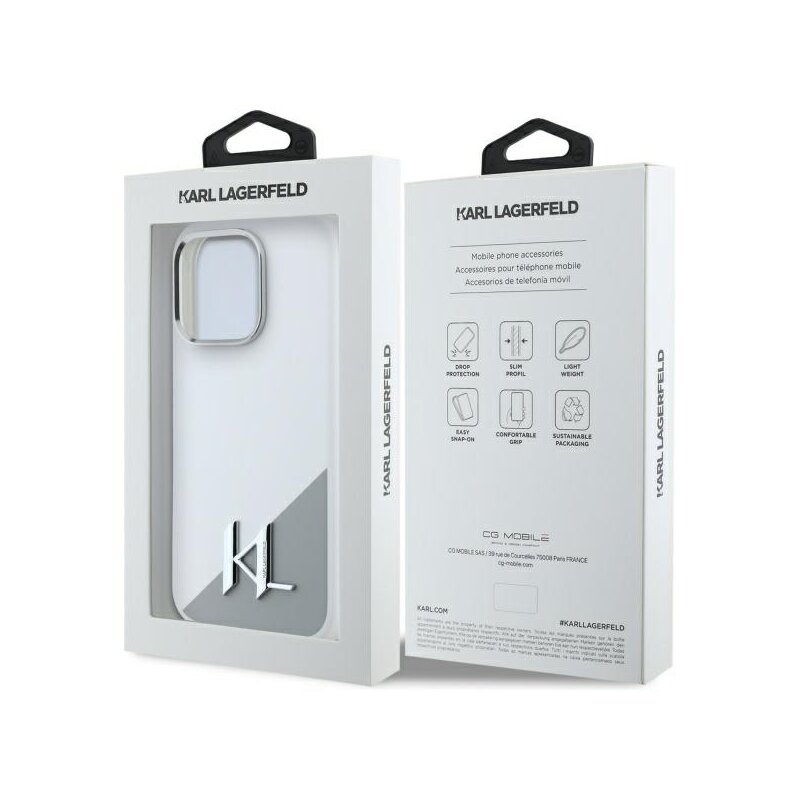 Husa Karl Lagerfeld iPhone 16 Pro Silicone MagSafe, Shadow Metal Initial, alb, KLHMP16LSCMKMPCH