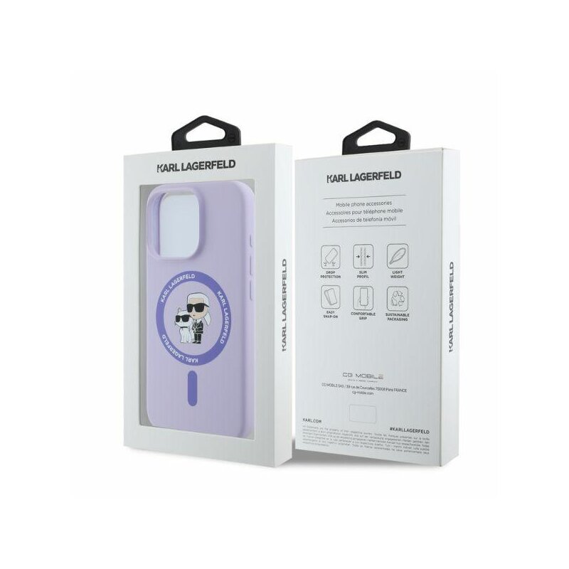 Husa Karl Lagerfeld iPhone 16 Pro Silicone Ring MagSafe, Karl&Choupette, mov, KLHMP16LSCMKCRHU