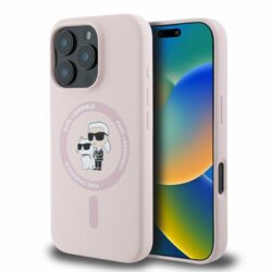 Husa Karl Lagerfeld iPhone 16 Pro Silicone Ring MagSafe, Karl&Choupette, roz, KLHMP16LSCMKCRHP