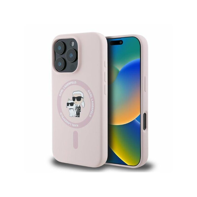 Husa Karl Lagerfeld iPhone 16 Pro Silicone Ring MagSafe, Karl&Choupette, roz, KLHMP16LSCMKCRHP