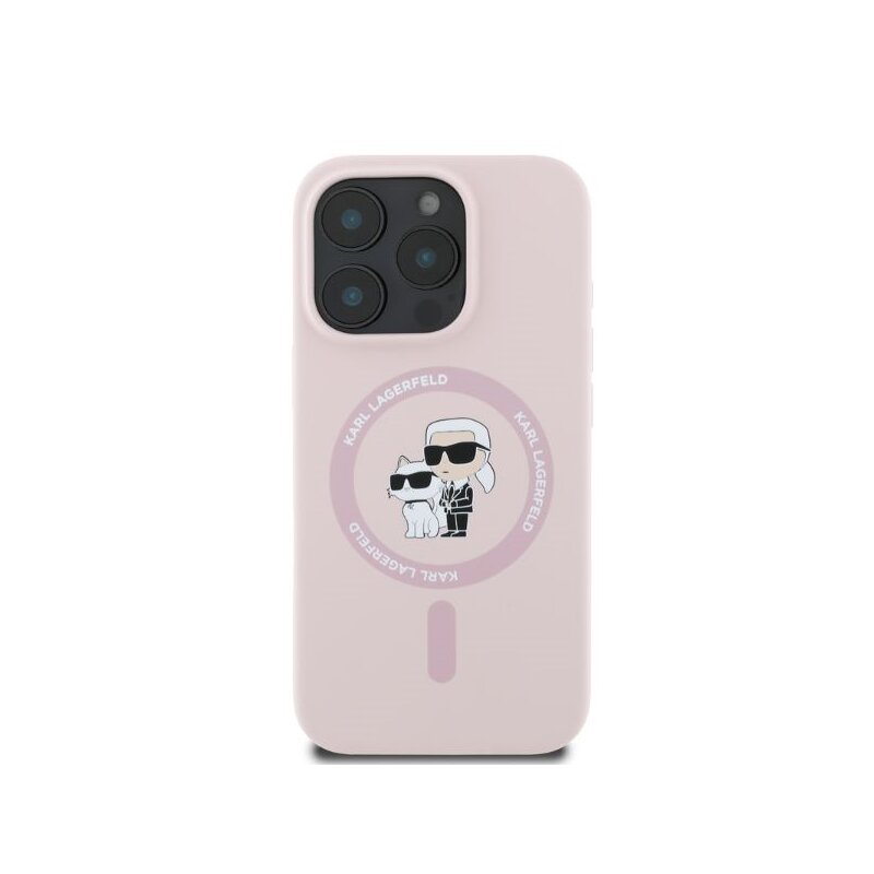 Husa Karl Lagerfeld iPhone 16 Pro Silicone Ring MagSafe, Karl&Choupette, roz, KLHMP16LSCMKCRHP
