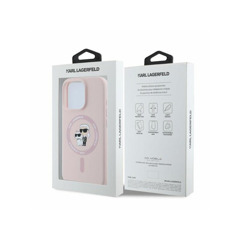 Husa Karl Lagerfeld iPhone 16 Pro Silicone Ring MagSafe, Karl&Choupette, roz, KLHMP16LSCMKCRHP