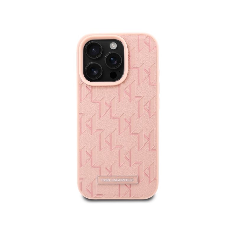 Husa iPhone 16 Pro Karl Lagerfeld Leather MagSafe, Hot Stamp, roz, KLHMP16LPKHPORPP