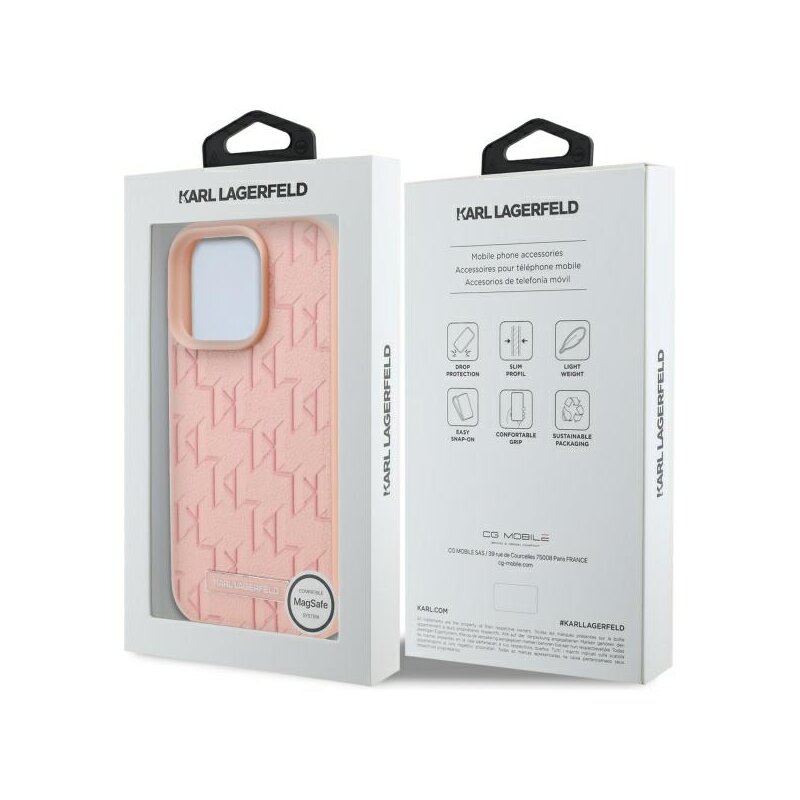 Husa iPhone 16 Pro Karl Lagerfeld Leather MagSafe, Hot Stamp, roz, KLHMP16LPKHPORPP