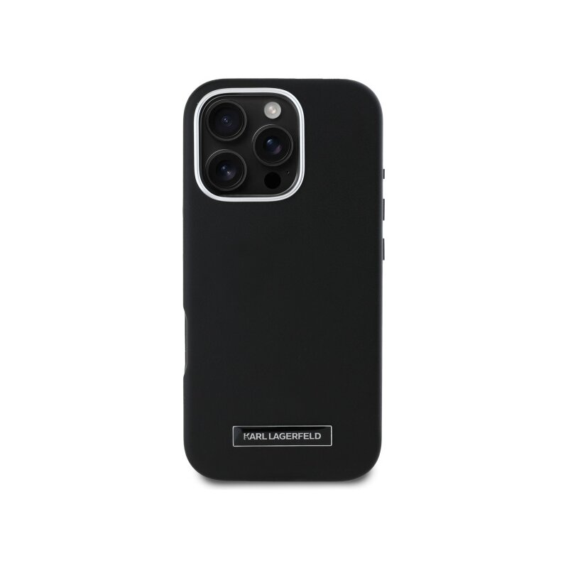 Husa iPhone 16 Pro Karl Lagerfeld Leather MagSafe, FW Metal Plate, negru, KLHMP16LPGMSRPK